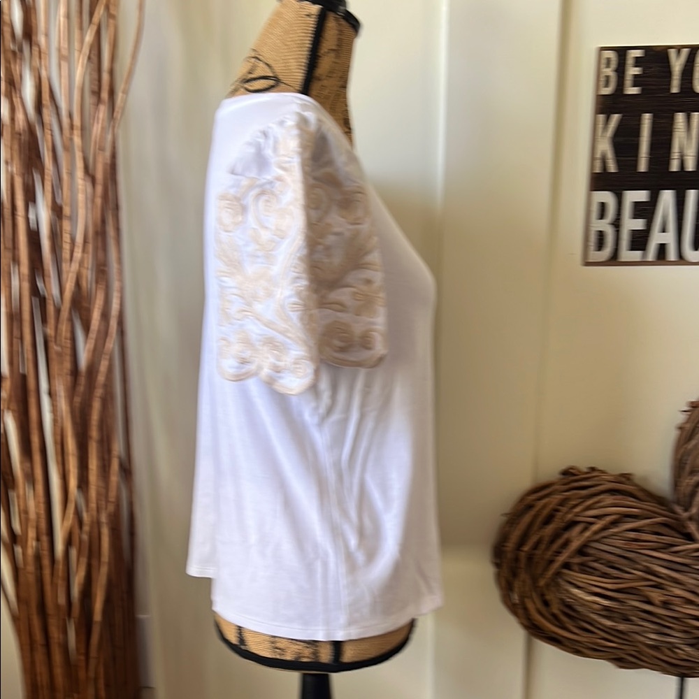 Catherine Malandrino White Fitted Puff Sleeve Tee - Picture 3 of 7